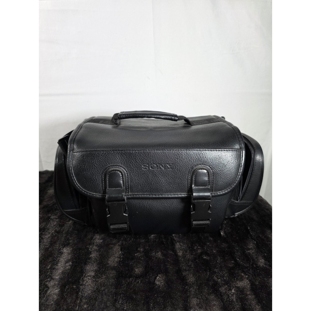 Sony Black Faux Leather Camera Bag Shoulder Strap Padded Divider Pockets